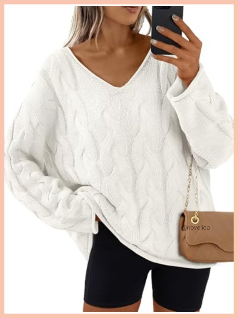 Oversized V-Neck Cable Knit Chunky Sweater Pullover